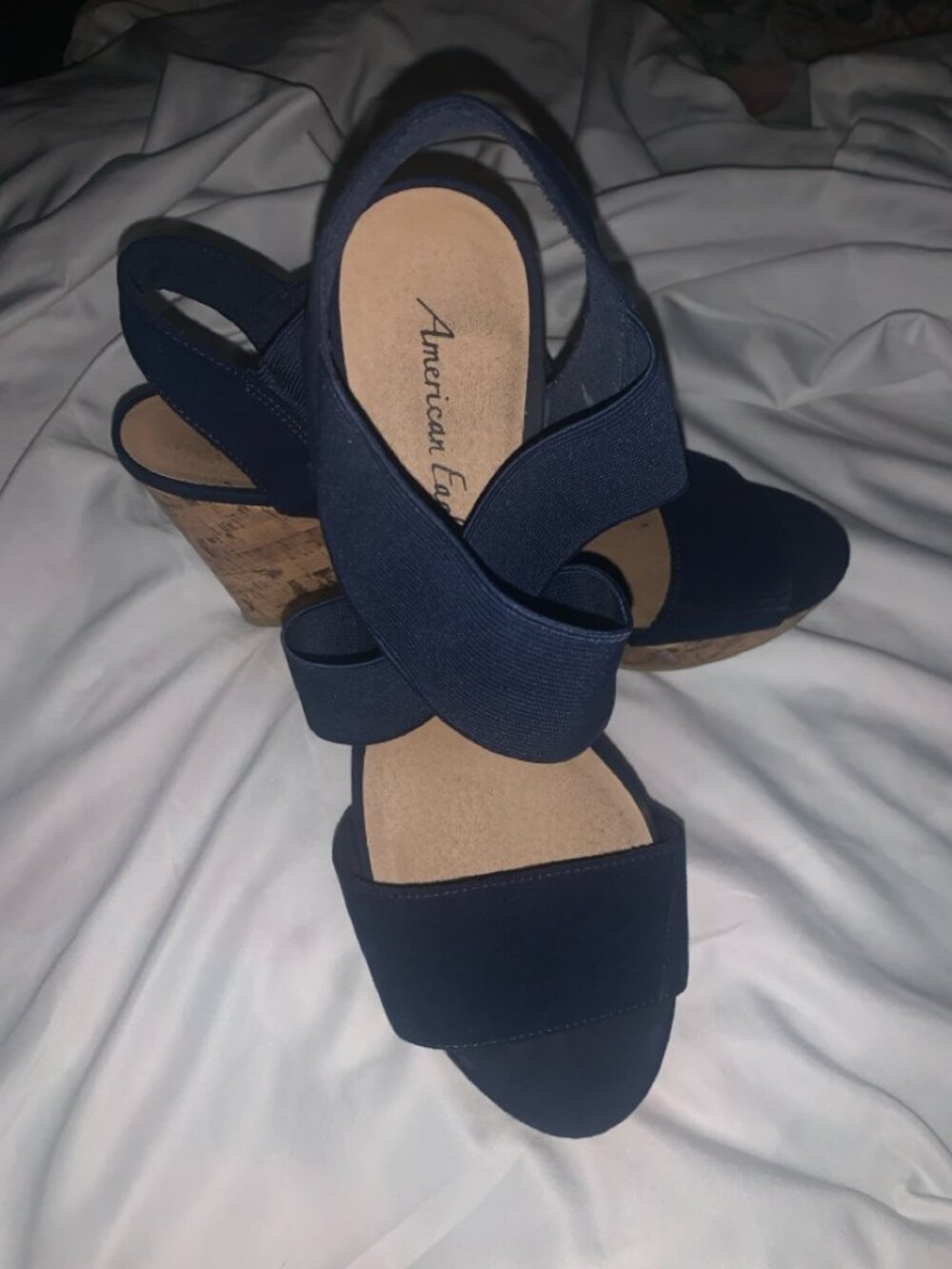 American Eagle Women's Wedge Sandals Navy Elastic Crisscross Size 10 NEW
